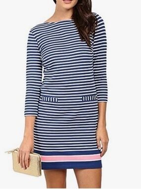 Lilly Pulitzer Navy and White Striped Dress with Pink Trim